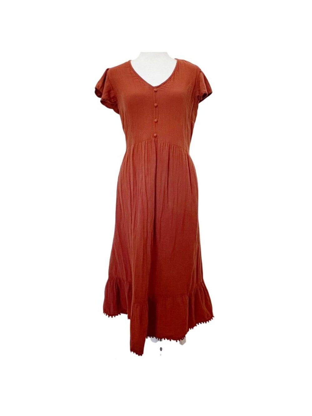 Time and Tru Women Sz L Boho Midi Dress Gauzy Cotton Terracotta Southwest Earthy - Picture 1 of 14